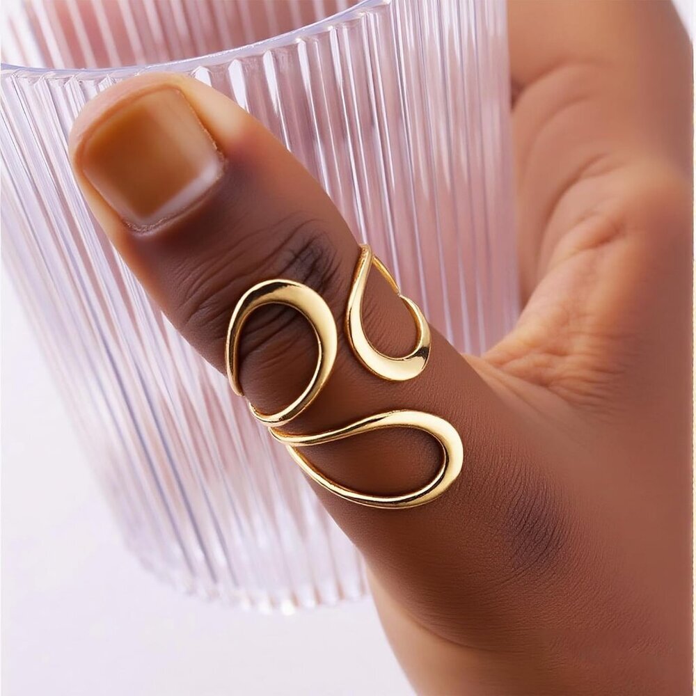 Women's Chunky Gold Non Tarnish Adjustable Thumb Ring Stainless Steel Jewelry - Picture 2 of 6